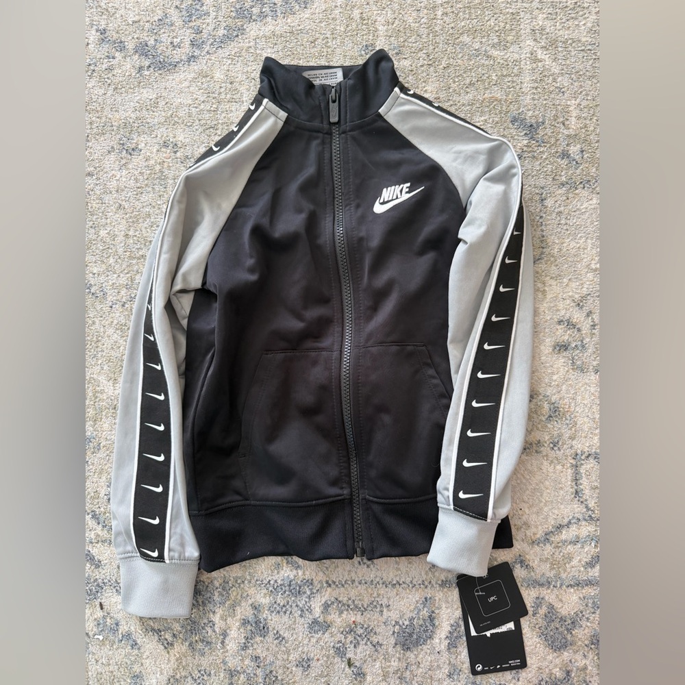 Nike Black and Gray Zip-Up Track Jacket with Swoosh Tape